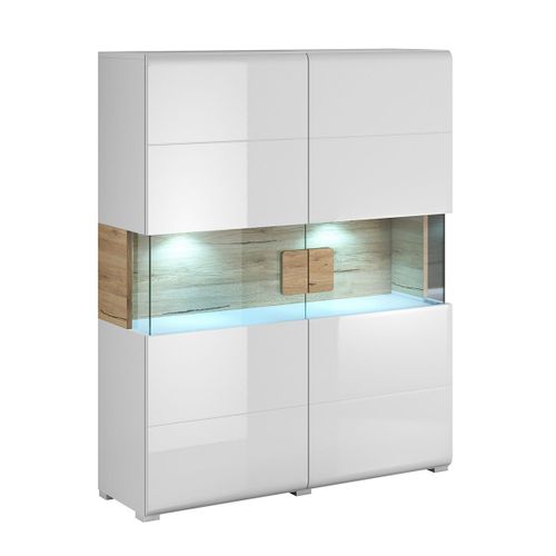 Vaisselier 2 Portes Avec Led Stratifiés Blanc Et Bois