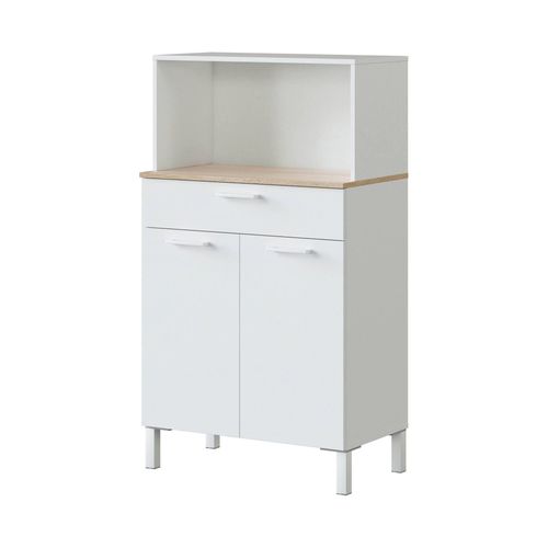 Armoire Polyvalente À 2 Portes Effet Bois Beige, Blanc 158x40h126 Cm