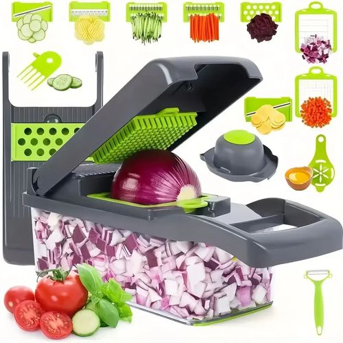 Mandoline Coupe-Légumes Multifonction 16 En 1 Hachoir 7 Lames Réglables Trancheur