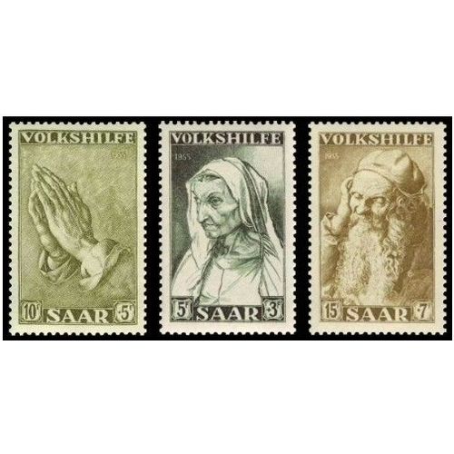 Allemagne, Land De Sarre Sous Adm. Française 1955, Beaux Timbres Neufs**/* Yvert 347 348 349reproductions De Tableaux De Dürer, Au Profit Des ?uvres De Bienfaisance.