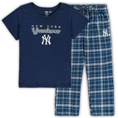 Ensemble De Nuit Concepts Sport Pour Femmes, T-Shirt Et Pantalon En Flanelle, Bleu Marine/Gris, New York Yankees, Grande Taille
