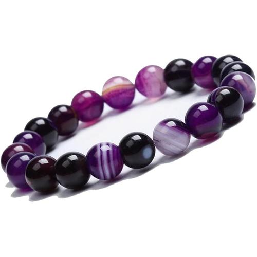 Bouddha Bracelet De Perles Agate Violet 10mm Pierre Naturelle Discret Pour La Femme Extensible 16cm À 18cm