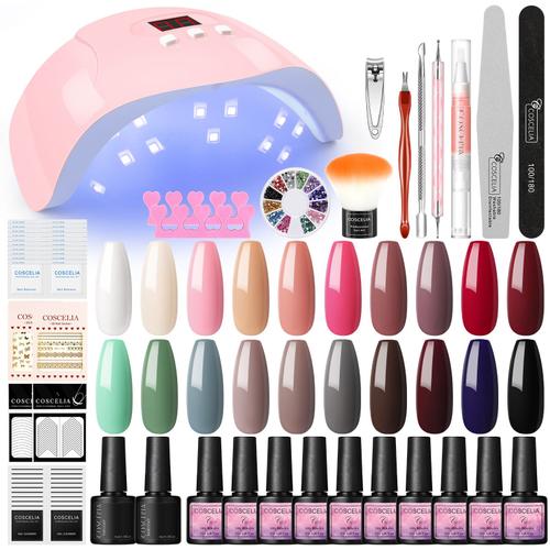 Kit Manucure Vernis Semi Permanent 20 Couleurs Vernis A Ongles Gel Uv Coscelia 36w Uv/Led Lampe Set Ongles Gel Strass Outils Complet Nail Art Manucure 