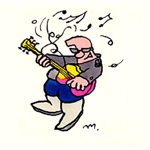 Jean-Claude Marol (1946-2001) Dessin Miniature Humoristique Original De 1988, Encre Et Peinture / 8x6cm / Rocker.