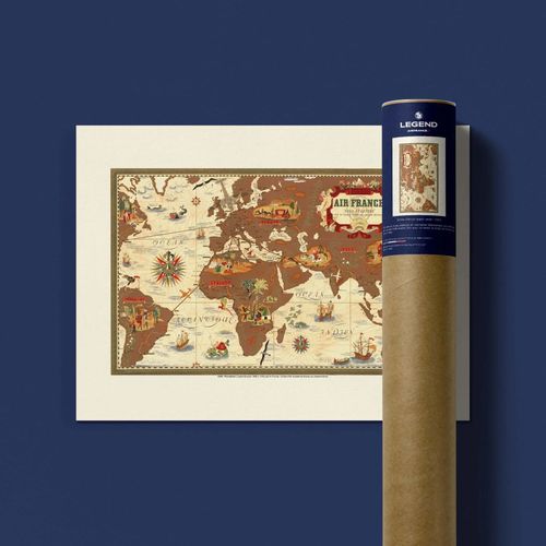 Air France - Planisphère Nova Et Vetera - Lucien Boucher 1939 - 50x70cm - Affiche / Poster / Envoi Roulé