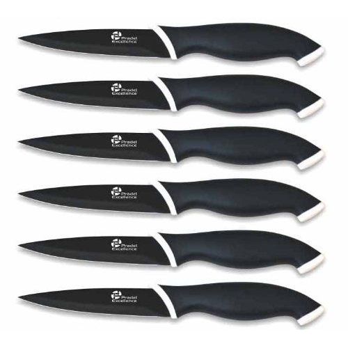 Pradel Excellence Cc006n Coffret De 6 Couteaux Steak Lames Anti-Adhérentes Acier Inoxydable Noir
