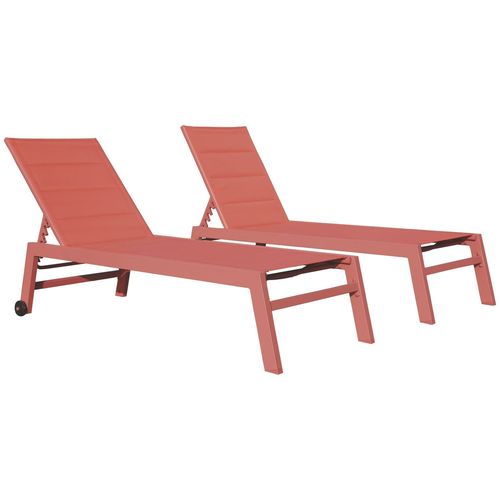 Lot De 2 Bains De Soleil Barbados En Textilène Terracotta - Aluminium Terracotta