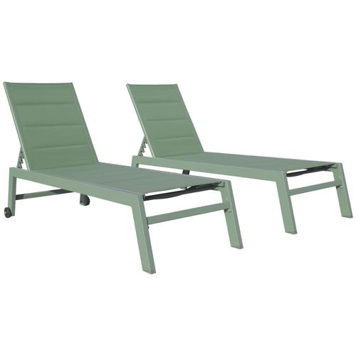 Lot De 2 Bains De Soleil Barbados En Textilène Vert Sauge - Aluminium Vert Sauge