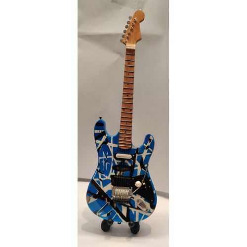 Decoration Guitare Miniature 22 Cm Avec Son Chevalet Tribute Van Halen Bleu