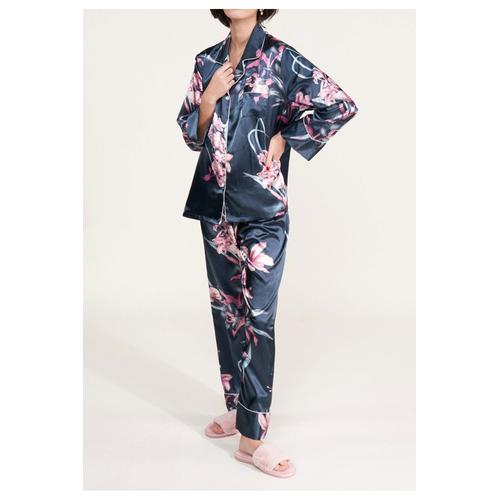 Pyjama Fluide En Satin Bleu Femme