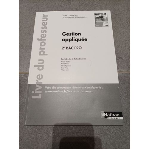 Gestion Appliquée 2de Bac Pro Famille Des Métiers De L'hôtellerie-Restauration - Livre Du Professeur