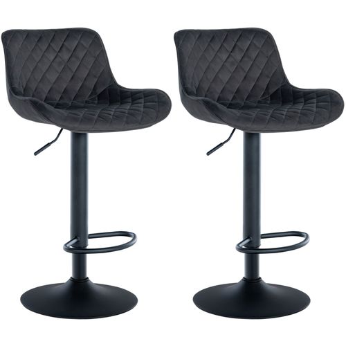 Lot De 2 Tabourets De Bar Réglable Et Pivotant Assise En Velours Noir Pieds Métal Noir Tdb10607