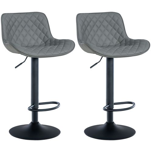 Lot De 2 Tabourets De Bar Réglable Et Pivotant Assise En Synthétique Gris Pieds Métal Noir Tdb10605