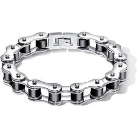 12MM Bracelet Chaîne Moto pour Homme Argent-Noir Bracelet Chaîne