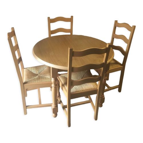 Table Ronde Amp 4 Chaises Pailles En Chne Et Htre Bois