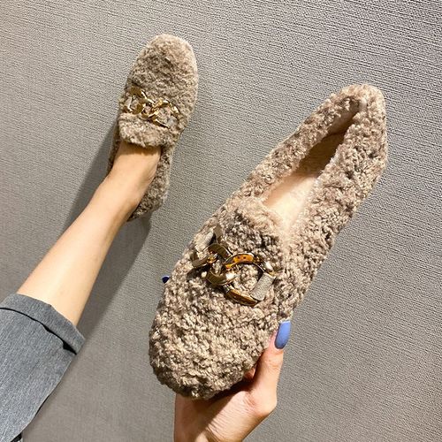 Jolambswool-Mocassins En Peluche Pour Femmes,Chaussures D'hiver Pour Femmes,Mocassins À Fourrure Bouclés,Grande Taille 43