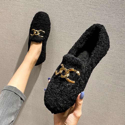 Jolambswool-Mocassins En Peluche Pour Femmes,Chaussures D'hiver Pour Femmes,Mocassins À Fourrure Bouclés,Grande Taille 43