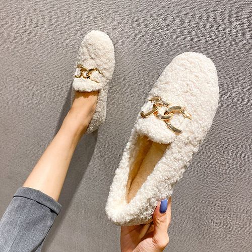 Jolambswool-Mocassins En Peluche Pour Femmes,Chaussures D'hiver Pour Femmes,Mocassins À Fourrure Bouclés,Grande Taille 43
