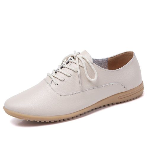 Chaussures Mocassins Lacets En Cuir Véritable Pour Femmeschaussures Oxfordballerines Platesprintempsété