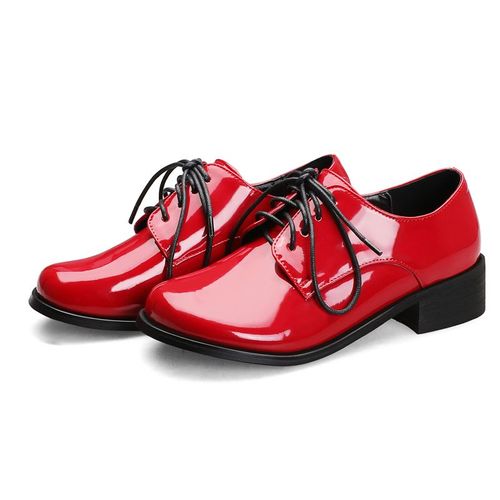 Mocassins Oxford En Cuir Verni Pour Femme,Chaussures De Marche Décontractées,Élégantes,À Lacets,Grande Taille 48