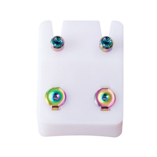 Boucles D'oreilles En Acier De Couleur Arc-En-Ciel Noir,Piercing,Pistolet,Pierre De Naissance,Cz,Tragus,Cartilage,Bijoux Pour Le Corps,2 Pièces