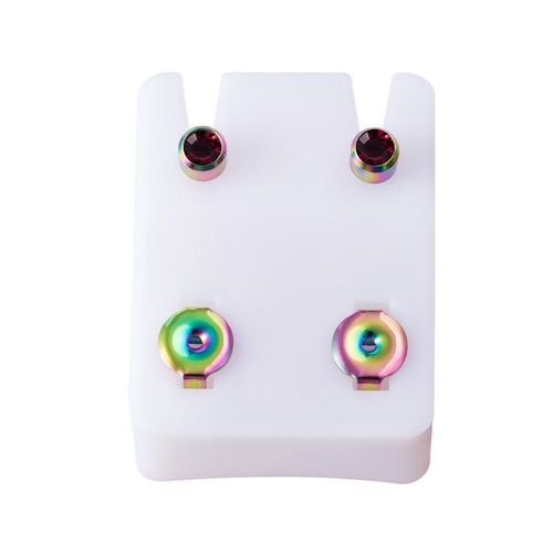 Boucles D'oreilles En Acier De Couleur Arc-En-Ciel Noir,Piercing,Pistolet,Pierre De Naissance,Cz,Tragus,Cartilage,Bijoux Pour Le Corps,2 Pièces