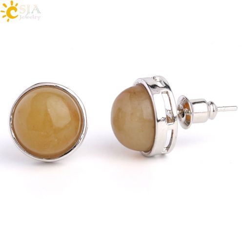 Csja ¿ Boucles D'oreilles Rondes En Pierre Naturelle,Bijoux D'oreille Simples,Quartz Rose,?il De Tigre,Cristal,Argent,Cadeaux Pour Femmes,Boucle D¿Oreille Femme 2022 Tendance Boucle Oreille Pierre