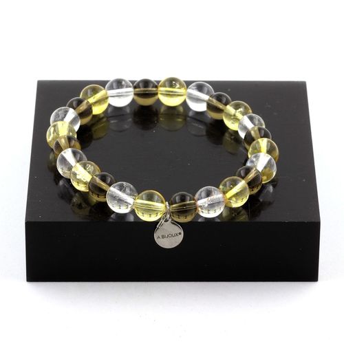 Bracelet Perles Quartz Fumé + Citrine + Quartz 8 Mm. Fabriqué En France.