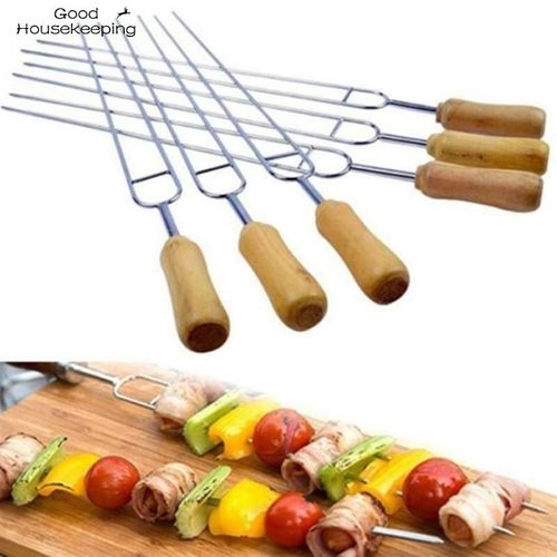 Fourchette de brasage de Barbecue en forme de U en acier inoxydable, aiguille brochettes de grillage de Barbecue broche en métal à Double dents outils de Barbecue 6 pièces