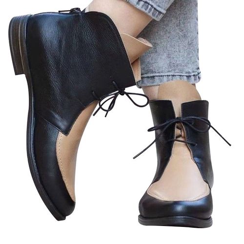 Bottines En Cuir Pu À Lacets Pour Femme, Bottines À Bout Pointu, À Talons Bas, Collection Printemps Et Hiver, D88