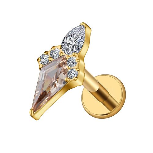 Right Grand Astm F136 Titane 16g Organiques Rémanence Losange Cerf-Volant Cz Boucle D'oreille Mousse Agate Cartilage Helix Tragus Conque Oreille Piercing Bijoux De Corps