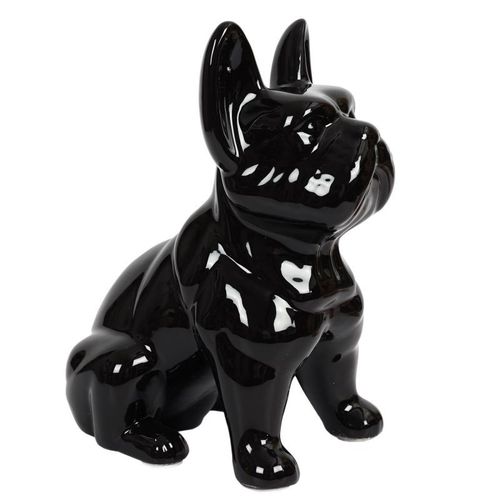 Paris Prix - Statuette Déco En Céramique "bulldog" 30cm Noir