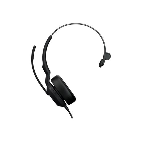 Jabra Evolve2 50 UC Mono - Micro-casque - sur-oreille - Bluetooth - filaire - Suppresseur de bruit actif - USB-A - noir - certifié Zoom, Certifié pour Microsoft Teams, Cisco Webex Certified...