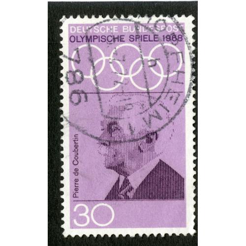 Timbre Oblitéré Deutsche Bundespost, Olympische Spiele 1968, Pierre De Coubertin, 30