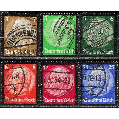 Allemagne, 3ème Reich 1934, Belle Série Complète Timbres Yvert 503 À 508, Mort Du Président Hindenburg, Timbres De 1933 Avec Bordure Noire, Oblitérés, Tbe.
