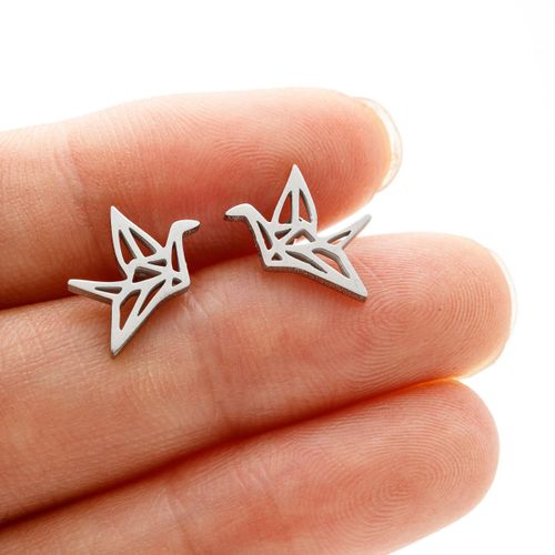 Boucles D'oreilles À Tige De Grue D'origami Sauvage Pour Femmes,Jolies Boucles D'oreilles À La Mode,Pendentifs D'oiseaux De Paupières,Boucles D'oreilles De Mariage,1 Paire