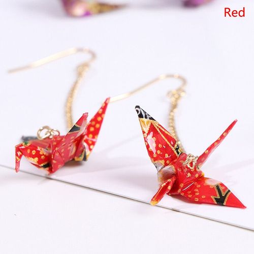 Boucles D'oreilles Origami Blings Pour Femmes,Grues D'oiseaux En Papier,Pendentif Grue Romantique Rouge,Bijoux De Chemin?E,Accessoires De Salle De Bain,1 Paire