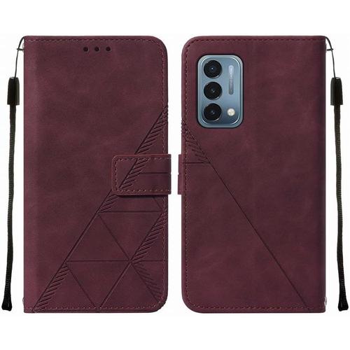 Housse Coque Pour Oneplus Nord N200 5g Etui En Cuir Housse Portefeuille Avec Fentes Pour Cartes Et Magnétique Protecteur Silicone Souple Cover Pour Oneplus Nord N200 5g, Style D'affaires Vin Rouge