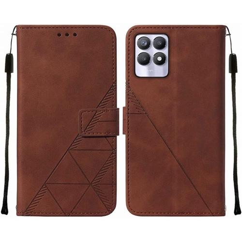 Housse Coque Pour Realme 8i Etui En Cuir Housse Portefeuille Avec Fentes Pour Cartes Et Magnétique Protecteur Silicone Souple Cover Pour Realme 8i, Style D'affaires Brun