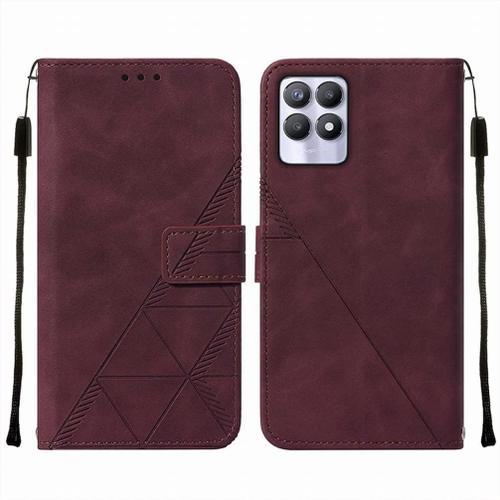 Housse Coque Pour Realme 8i Etui En Cuir Housse Portefeuille Avec Fentes Pour Cartes Et Magnétique Protecteur Silicone Souple Cover Pour Realme 8i, Style D'affaires Vin Rouge