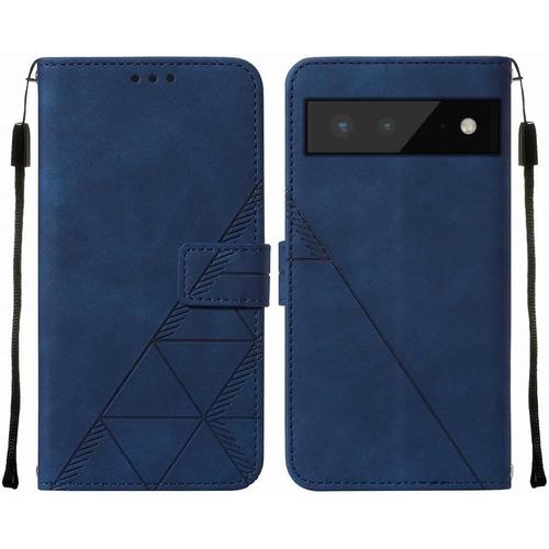 Housse Coque Pour Google Pixel 6 Pro Etui En Cuir Housse Portefeuille Avec Fentes Pour Cartes Et Magnétique Protecteur Silicone Souple Cover Pour Google Pixel 6 Pro, Style D'affaires Bleu