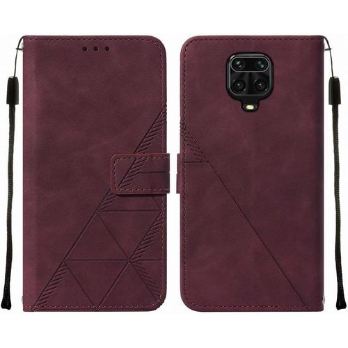 Housse Coque Pour Xiaomi Redmi Note 9s Etui En Cuir Housse Portefeuille Avec Fentes Pour Cartes Et Magnétique Protecteur Silicone Souple Cover Pour Redmi Note 9s, Style D'affaires Vin Rouge