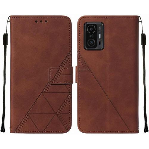 Housse Coque Pour Xiaomi 11t Etui En Cuir Housse Portefeuille Avec Fentes Pour Cartes Et Magnétique Protecteur Silicone Souple Cover Pour Xiaomi 11t, Style D'affaires Brun