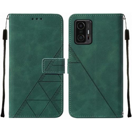 Housse Coque Pour Xiaomi 11t Etui En Cuir Housse Portefeuille Avec Fentes Pour Cartes Et Magnétique Protecteur Silicone Souple Cover Pour Xiaomi 11t, Style D'affaires Vert