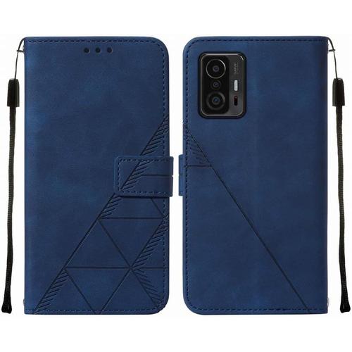 Housse Coque Pour Xiaomi 11t Etui En Cuir Housse Portefeuille Avec Fentes Pour Cartes Et Magnétique Protecteur Silicone Souple Cover Pour Xiaomi 11t, Style D'affaires Bleu