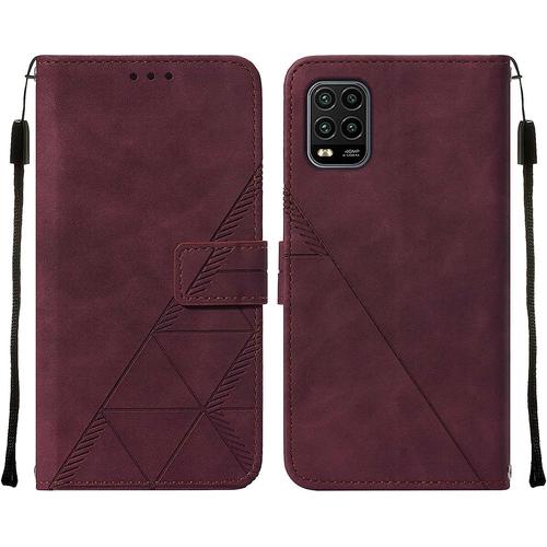 Housse Coque Pour Xiaomi Mi 10 Lite 5g Etui En Cuir Housse Portefeuille Avec Fentes Pour Cartes Et Magnétique Protecteur Silicone Souple Cover Pour Xiaomi Mi 10 Lite 5g, Style D'affaires Vin Rouge