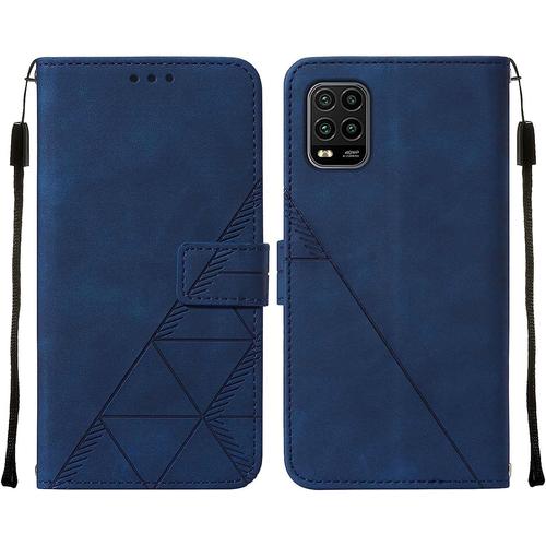 Housse Coque Pour Xiaomi Mi 10 Lite 5g Etui En Cuir Housse Portefeuille Avec Fentes Pour Cartes Et Magnétique Protecteur Silicone Souple Cover Pour Xiaomi Mi 10 Lite 5g, Style D'affaires Bleu