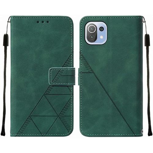 Housse Coque Pour Xiaomi Mi 11 Lite Etui En Cuir Housse Portefeuille Avec Fentes Pour Cartes Et Magnétique Protecteur Silicone Souple Cover Pour Xiaomi Mi 11 Lite, Style D'affaires Vert