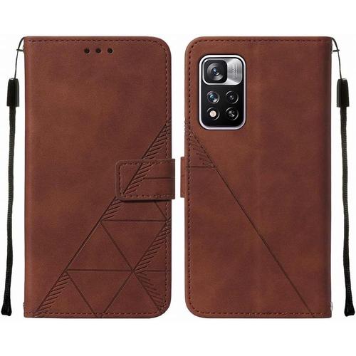 Housse Coque Pour Xiaomi Redmi Note 11 Pro+ Etui En Cuir Housse Portefeuille Avec Fentes Pour Cartes Et Magnétique Protecteur Silicone Souple Cover Pour Redmi Note 11 Pro+, Style D'affaires Brun