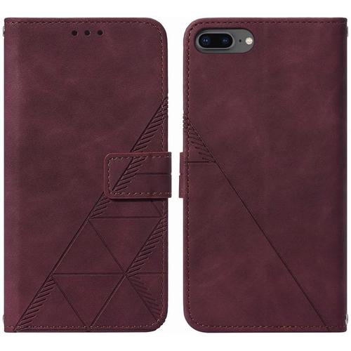 Housse Coque Pour Iphone 7 Plus / 8 Plus Etui En Cuir Housse Portefeuille Avec Fentes Pour Cartes Et Protecteur Silicone Souple Cover Pour Iphone 7 Plus / 8 Plus / 6s Plus, Style D'affaires Vin Rouge